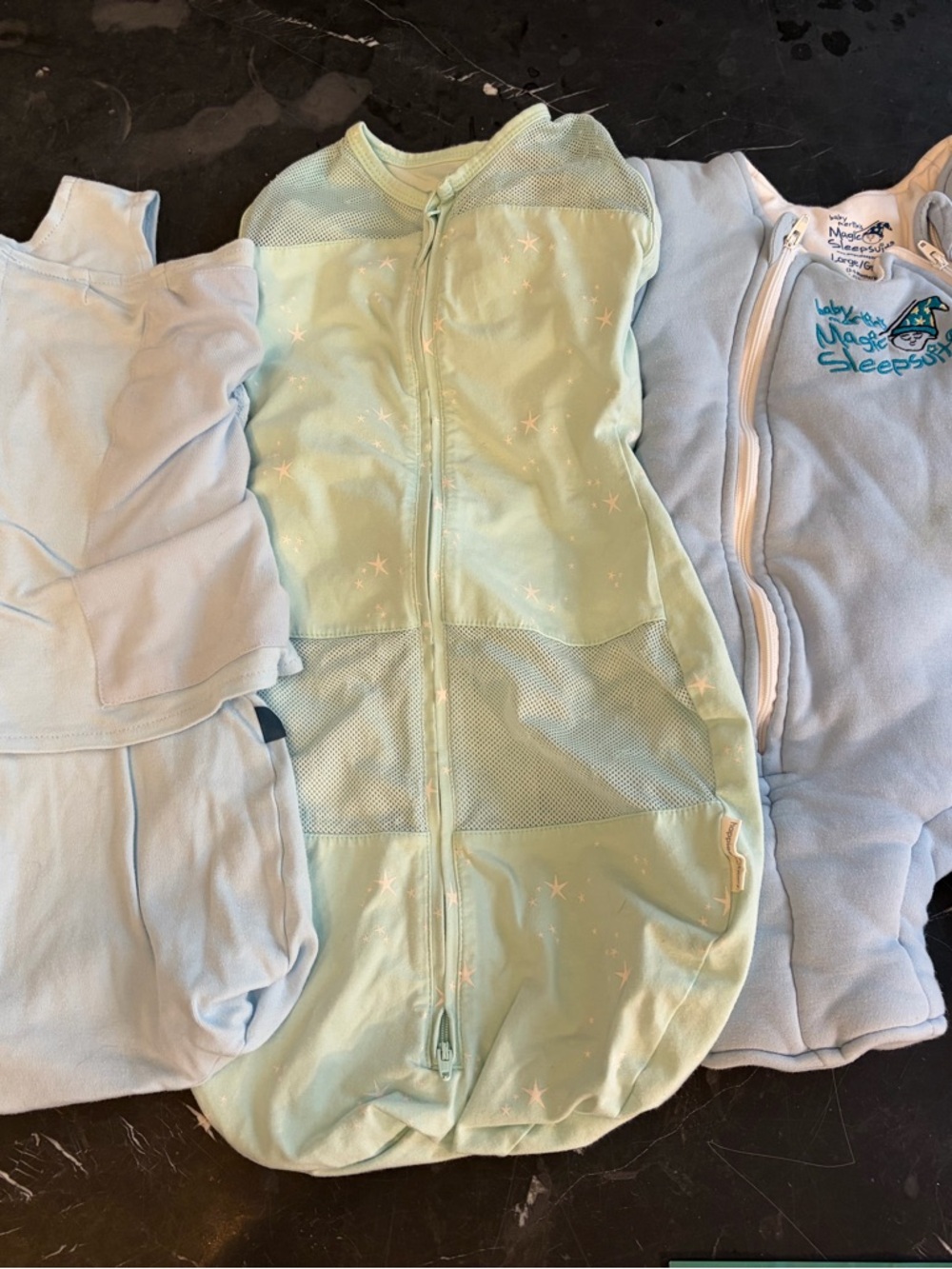 SET OF 3 SWADDLES (halo, happiest baby and magic Merlin suit)